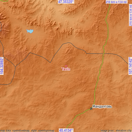 Topographic map of Tavin