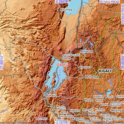 Topographic map of Gisenyi