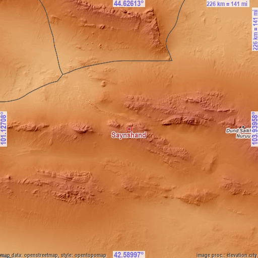 Topographic map of Saynshand