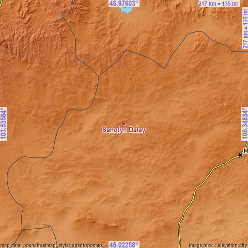 Topographic map of Sangiyn Dalay