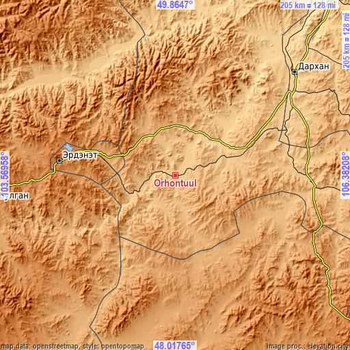 Topographic map of Orhontuul