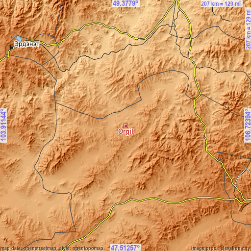 Topographic map of Orgil