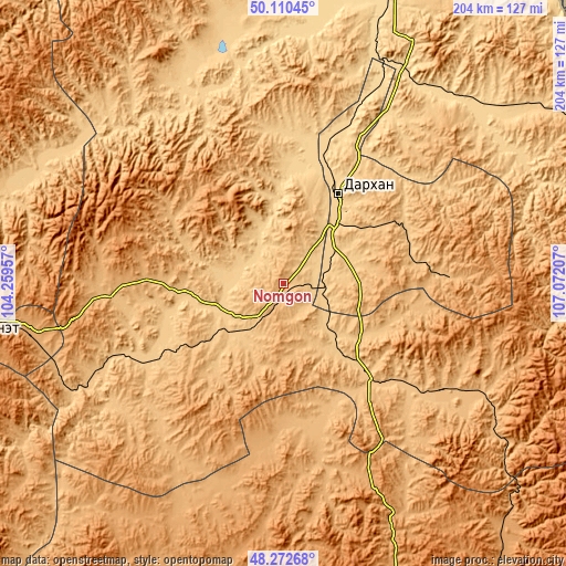 Topographic map of Nomgon