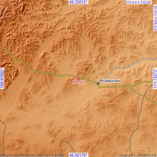 Topographic map of Mörön