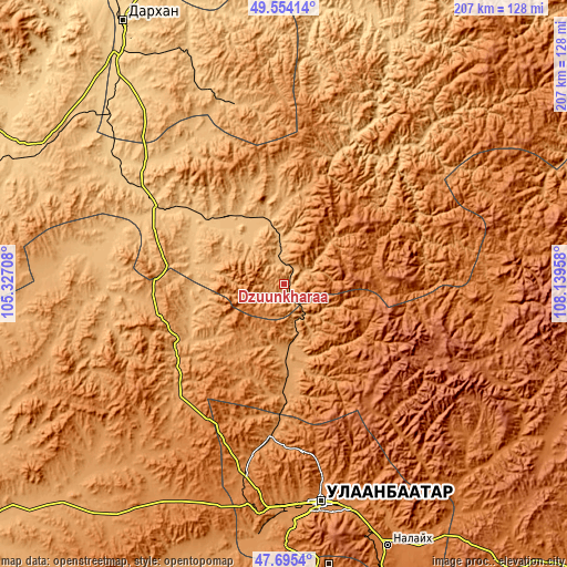 Topographic map of Dzüünkharaa