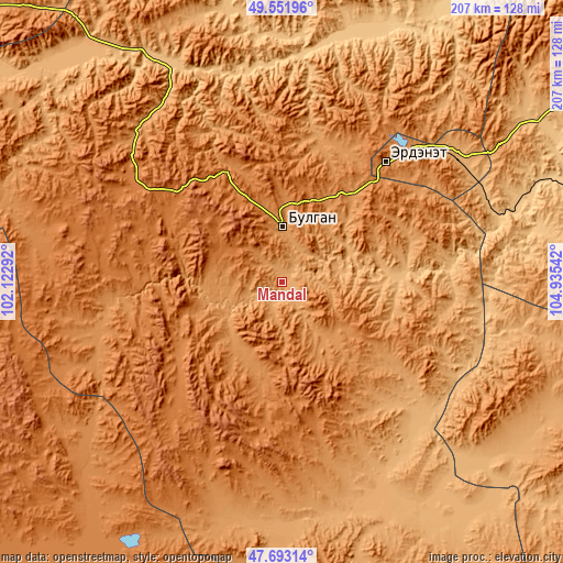 Topographic map of Mandal