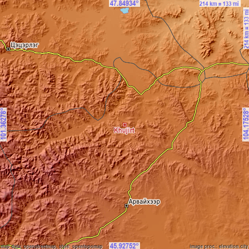 Topographic map of Khujirt
