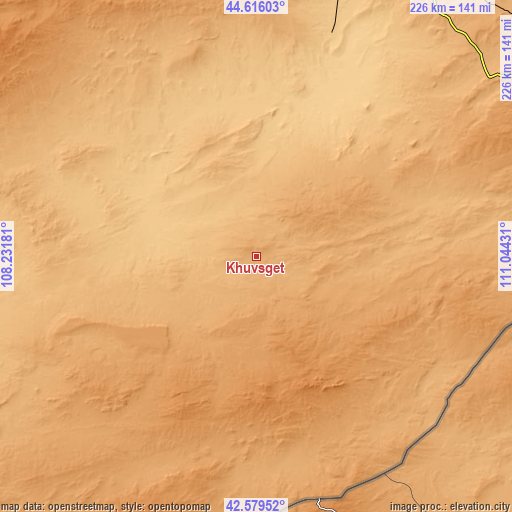 Topographic map of Khuvsget