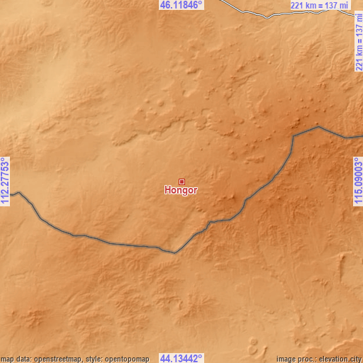 Topographic map of Hongor