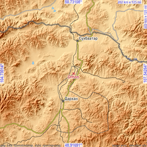 Topographic map of Orhon