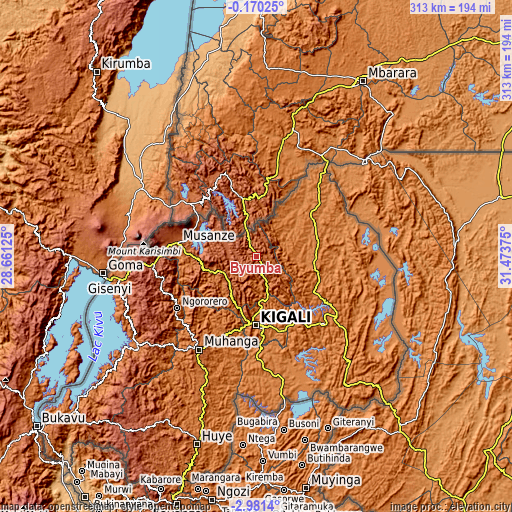 Topographic map of Byumba