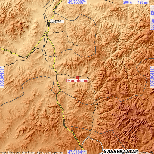 Topographic map of Dzüünharaa