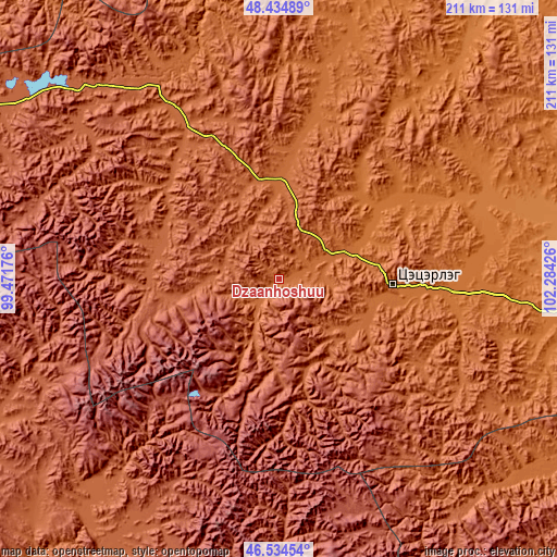 Topographic map of Dzaanhoshuu