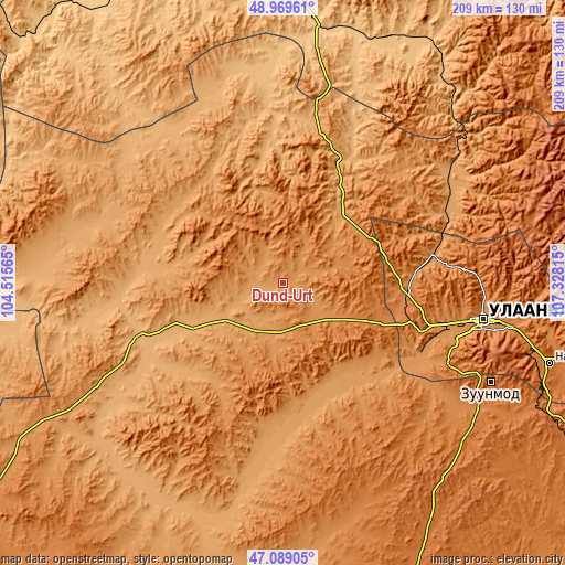 Topographic map of Dund-Urt