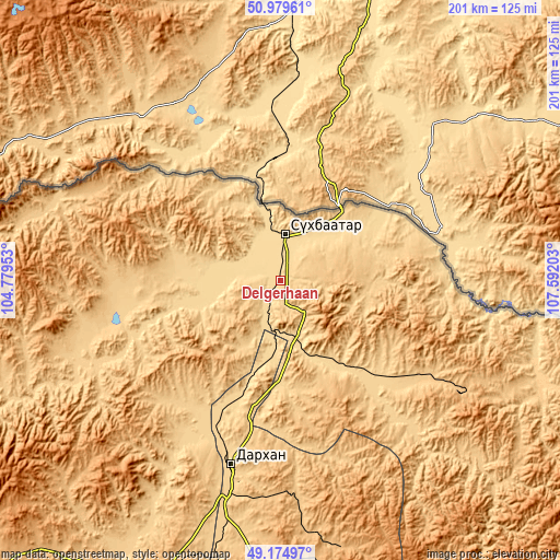 Topographic map of Delgerhaan
