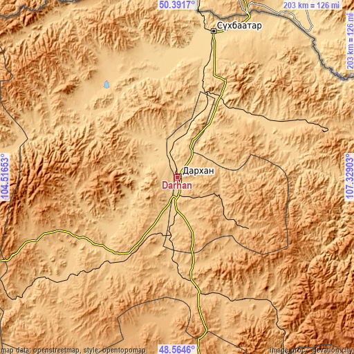 Topographic map of Darhan