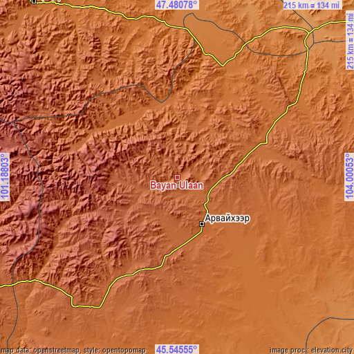 Topographic map of Bayan-Ulaan