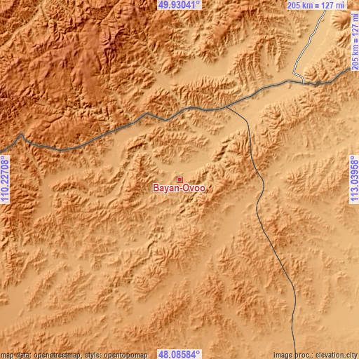 Topographic map of Bayan-Ovoo