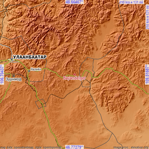 Topographic map of Bayandelger