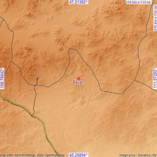 Topographic map of Bayan