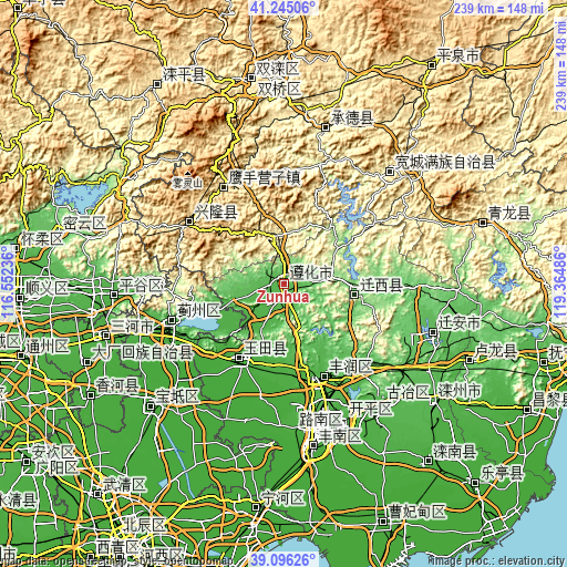 Topographic map of Zunhua