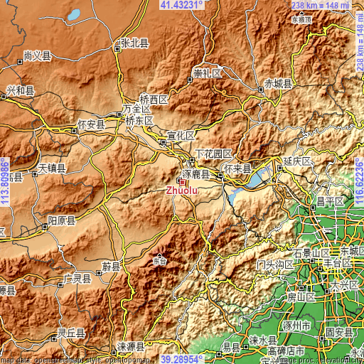 Topographic map of Zhuolu