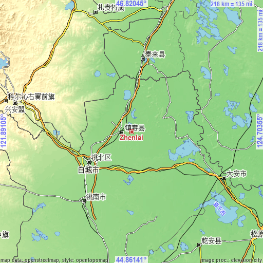 Topographic map of Zhenlai