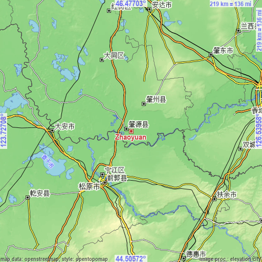 Topographic map of Zhaoyuan