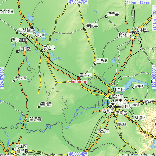 Topographic map of Zhaodong