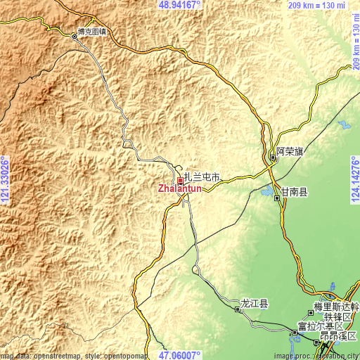 Topographic map of Zhalantun