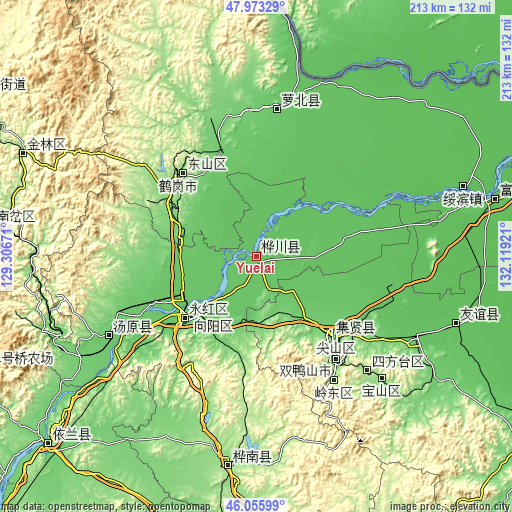 Topographic map of Yuelai