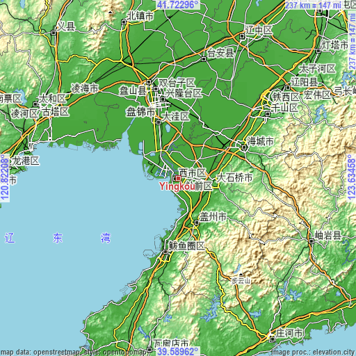 Topographic map of Yingkou