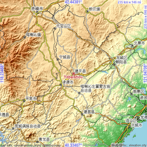 Topographic map of Yebaishou