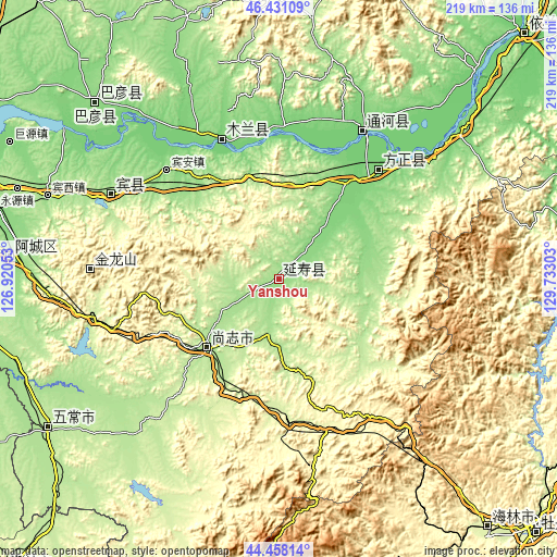 Topographic map of Yanshou