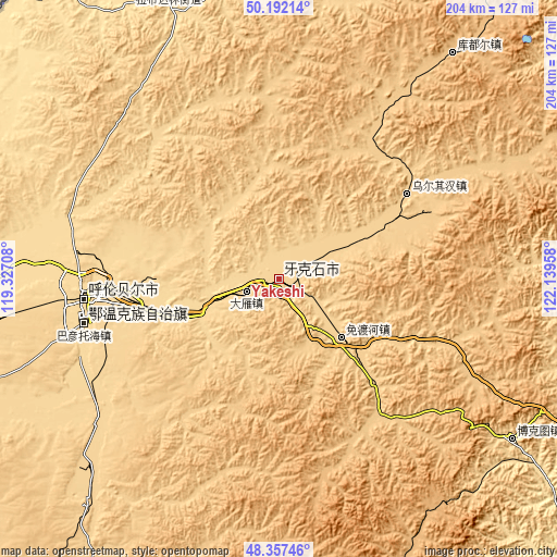 Topographic map of Yakeshi