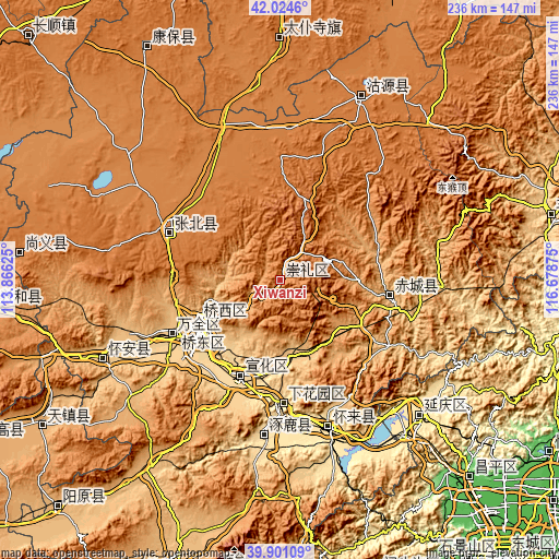 Topographic map of Xiwanzi