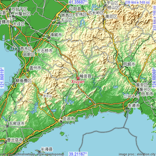 Topographic map of Xiuyan