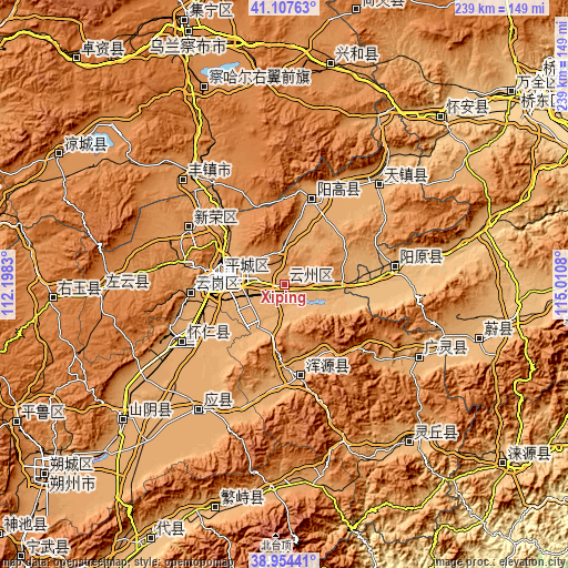 Topographic map of Xiping