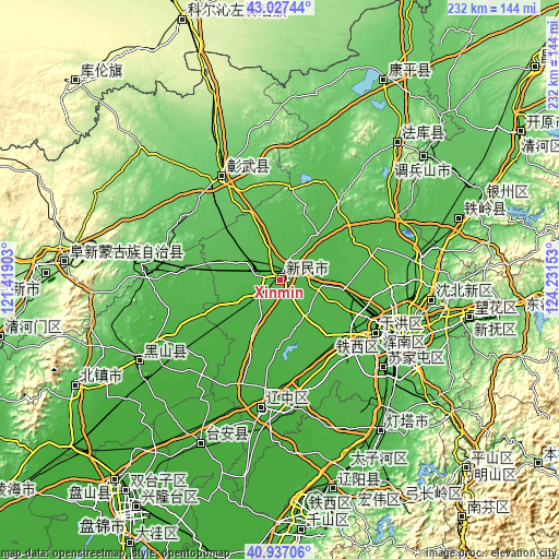 Topographic map of Xinmin