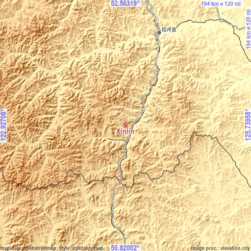 Topographic map of Xinlin