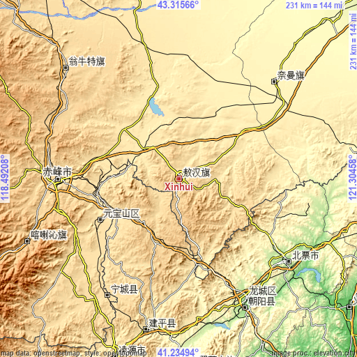 Topographic map of Xinhui