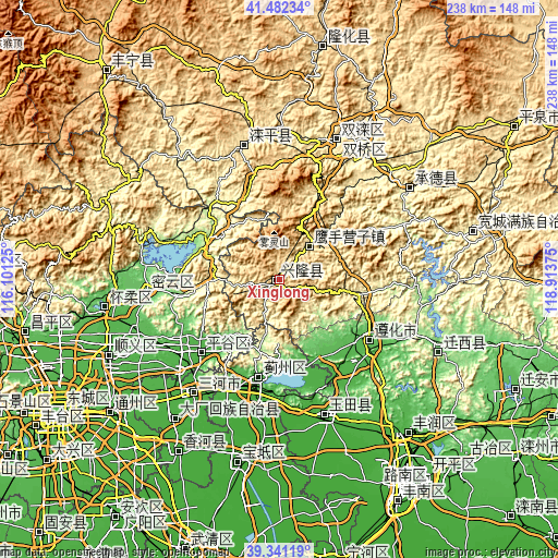 Topographic map of Xinglong