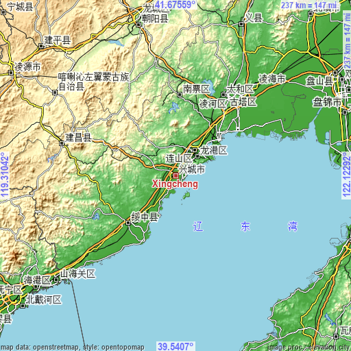 Topographic map of Xingcheng