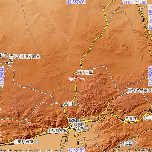 Topographic map of Ulan Hua