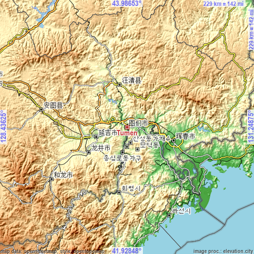 Topographic map of Tumen