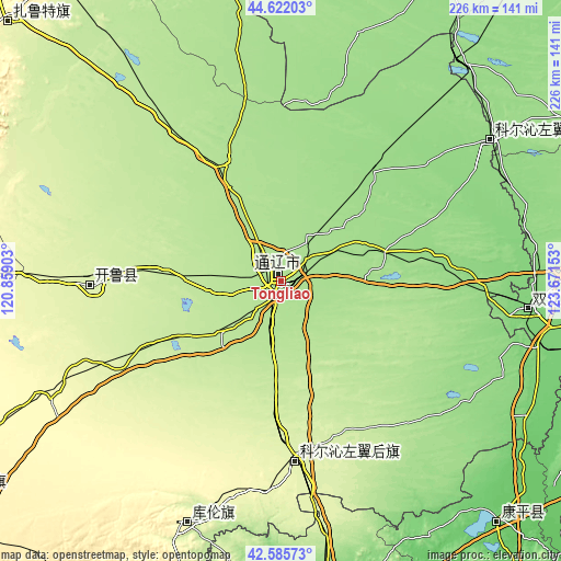 Topographic map of Tongliao