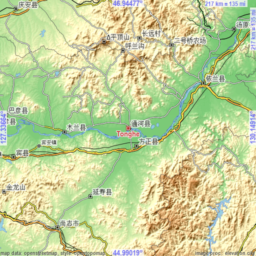 Topographic map of Tonghe