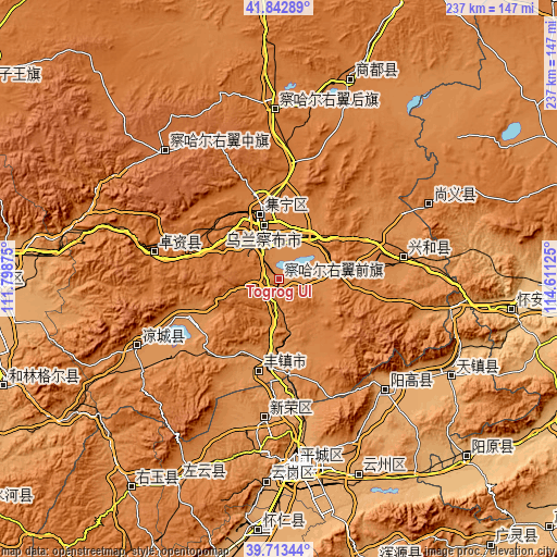 Topographic map of Togrog Ul