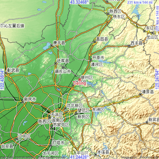 Topographic map of Tieling