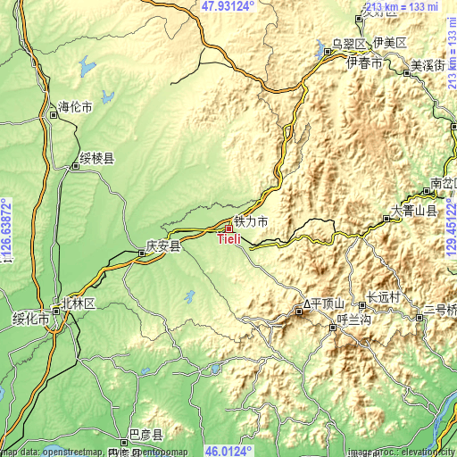 Topographic map of Tieli